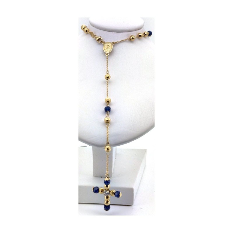 Cadena rosario azul de oro 18k 70 cm
